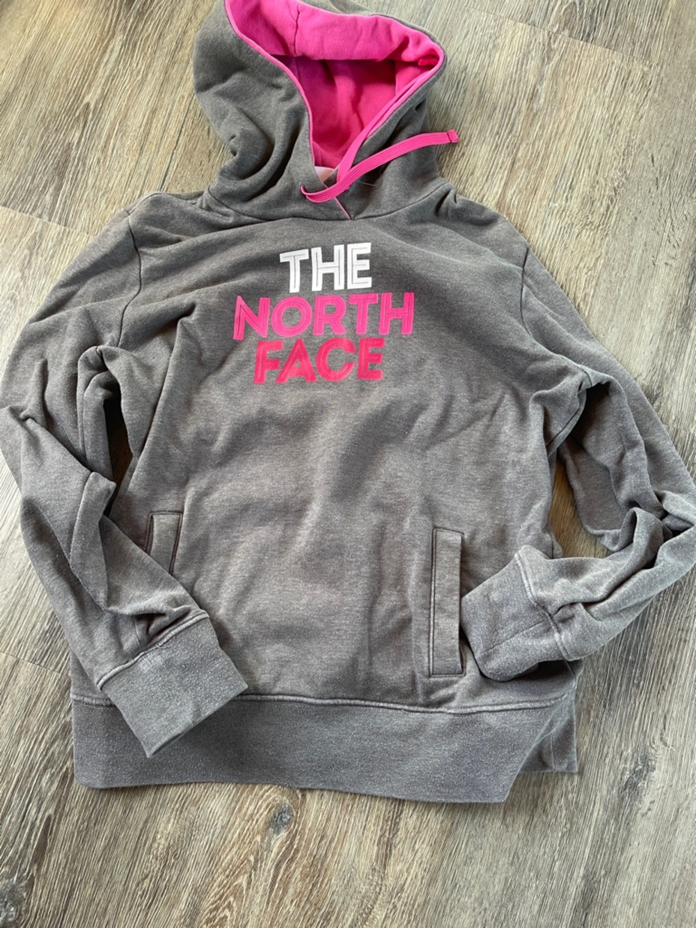 The North Face Gray Pullover Hoodie with Pink Lining